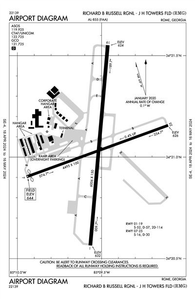 RICHARD B RUSSELL RGNL - J H TOWERS FLD - Airport Diagram