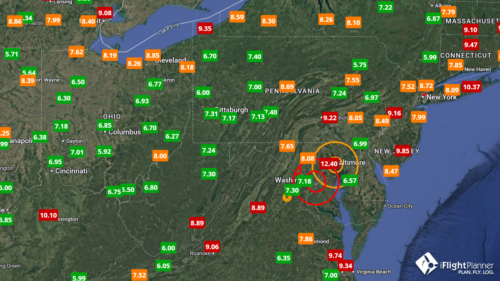 iFlightPlanner platform screenshot highlighting pricing in the Eastern region for JET A Full Service